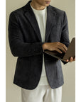 Men’s Woolen Corduroy Fitted Suit Jacket – Slim-Fit Textured Blazer for Business