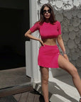 ✨ Women's Seductive Knit Set - Midriff-Baring Top + Split Skirt
