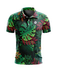 Men Golf Print Short-Sleeved Polo Shirt – Breathable Cotton Spandex Floral Performance Golf Top