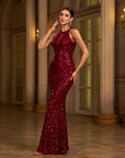 🍷 Elegant Sleeveless Sequin Fishtail Banquet Dress – Glamour in Motion