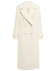 🧥 Women’s Elegant Lapel Double-Breasted Mid-Length White Coat