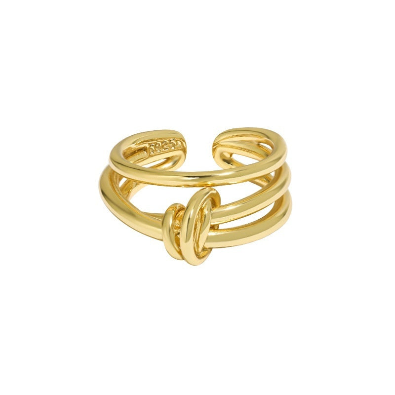 Women’s Multi-Layer Knotted S925 Sterling Silver Ring – Adjustable Open Design