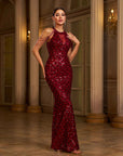 🍷 Elegant Sleeveless Sequin Fishtail Banquet Dress – Glamour in Motion