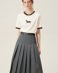 Women’s Retro Contrast Color T-Shirt – Korean Style Short Sleeve