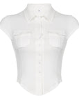 Women’s Slim Fit Polo Neck White Shirt - High-Temperature Shaped Polyester Tee