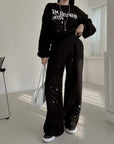 Women’s Round-Neck Letter Print Sweatshirt & Trouser Set – Streetwear Two-Piece Outfit