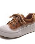 Women’s Full-Grain Leather Lace-Up Shoes – Classic Round-Toe (Yellow/Cameo Brown, Sizes 35-40)