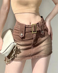 Spring Summer Pure Desire Metal Buckle Belt Short Skirt