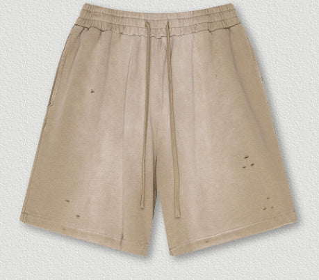 Men’s Street Sports Loose Ripped Shorts – Retro Cotton Straight Casual Style