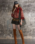 Women's Washed Cotton Lapel Shirt – Brick Red Long Sleeve Top