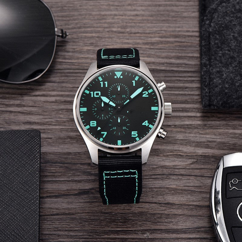 Men's Luminous Sapphire Watch – 100M Waterproof Quartz Timepiece (Blue/Green/Black) – Night Glow Feature
