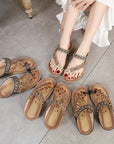 ✨ Bohemian Rhinestone Clip-Toe Slippers for Women - Folk Style (2.5cm Heel, Black/Royal Blue/Apricot/Light Brown)