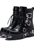 Bottes de travail rétro punk – Talon épais de 5 cm et fermeture éclair latérale