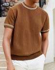 Men’s Complex Knitwear Short-Sleeve T-Shirt – Slim Fit Striped Pullover