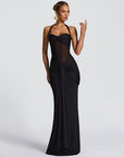 Women’s Elegant Halter Tie-Neck Mesh Ribbon A-Line Long Dress