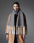 Women’s Double-Faced Woolen Tassel Scarf – Tie-Dye Warm Winter Shawl
