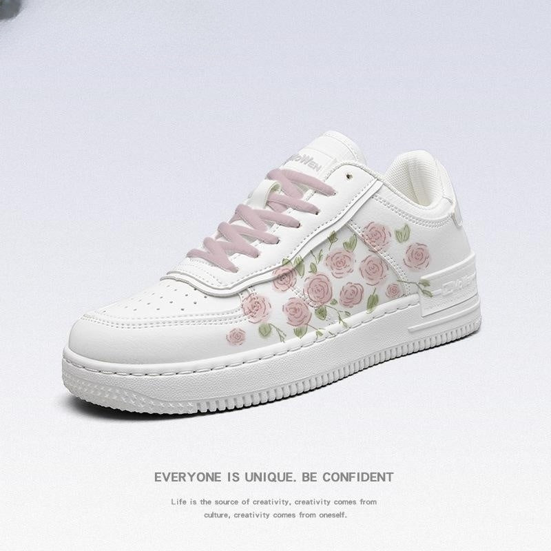 Baskets blanches en toile pour fille – Chaussures mi-hautes Sweet French Rose (lacets roses/blancs, pointure 35-40) – Chaussures décontractées à enfiler pour l'automne