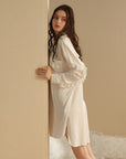 Plus Size Ice Silk Top - Women's Long Sleeve Cardigan Shirt (White) - 150gsm Polyester Loungewear for Home & Travel
