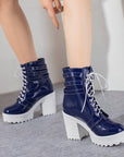 Bottes de combat à talons épais pour femmes - Talon épais de 6 à 8 cm