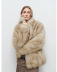 Women’s Fox-Style Faux Fur Stand Collar Coat – Retro Mid-Length Winter Luxury