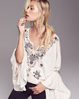 Women's Bohemian V-Neck Lace-Up Blouse – Hand-Embroidered Cotton Top – Retro Artistic Vibes