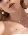Women’s Small Pearl Titanium Steel Necklace – Mother-of-Pearl Pendant on Cross Chain