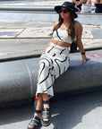 Women's Wave Stripe Knit Set – Umbilical Crop Top + Mid-Length Dress