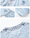 Women's Bohemian V-Neck Lace-Up Blouse – Hand-Embroidered Cotton Top – Retro Artistic Vibes