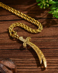 Men Sword Pendant Necklace – Gold Plated Twist Chain Zircon Inlay Stainless Steel Chain