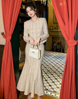 Women’s Tweed Two-Piece Set – Elegant Coat Top & High-Waist Fishtail Skirt