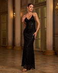 ✨ Women’s Sexy V-Neck Sequin Backless Long Dress – Elegant Party Style