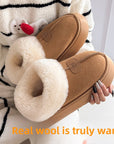 Women Genuine Wool Snow Boots – Cowhide Slip-On Winter Boots with Thick EVA Sole & Anti-Slip Comfort
