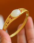 Hetian Jade Blessing Bracelet – S925 Silver Inlaid Egg Noodle Lock