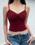 Women's Red Backless Sling Vest - Lace-Up Slim Fit Cropped Top (S/M/L) - 95% Polyester 5% Spandex Stretch Summer Wear