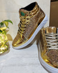 Nightclub boots bright face personality Martin boots men's casual high-top shoes retro gold boots