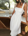 Robe mi-longue à col carré pour femme - Viscose douce (blanc, XS-L)
