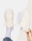 Women's Height Increase Platform Shoes - Beige Thick Bottom Lace-Up Sneakers (35-40) - Breathable Synthetic Leather Casual Shoes