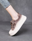 Women’s Full-Grain Leather Lace-Up Shoes – Classic Round-Toe (Yellow/Cameo Brown, Sizes 35-40)