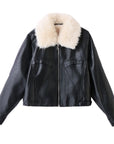 Women Fleece Lined Genuine Sheepskin Leather Jacket – Short Lapel Zip-Up Winter Warm Luxury Coat