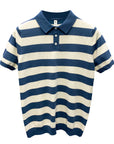 🔥 GESTREIFTES STRICKPOLOSHIRT FÜR HERREN – Hochwertiges, atmungsaktives Kurzarmoberteil (Schwarz/Grün/Blau) – Smart Casual Essential