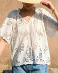 🌸 French Riviera Elegance: Women's Embroidered Cotton Lace Blouse