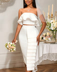 Women’s Tube Top White Shirt & Asymmetric Hip Skirt Set – Elegant Commute Style