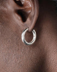 Men’s Sterling Silver Glossy Hoop Earrings – Minimalist 925 Silver Design