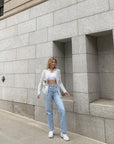 Women's High Street Straight Jeans 🌆 | Light Blue Distressed Denim ✨ | 80-90% Cotton Blend (S-XXL)