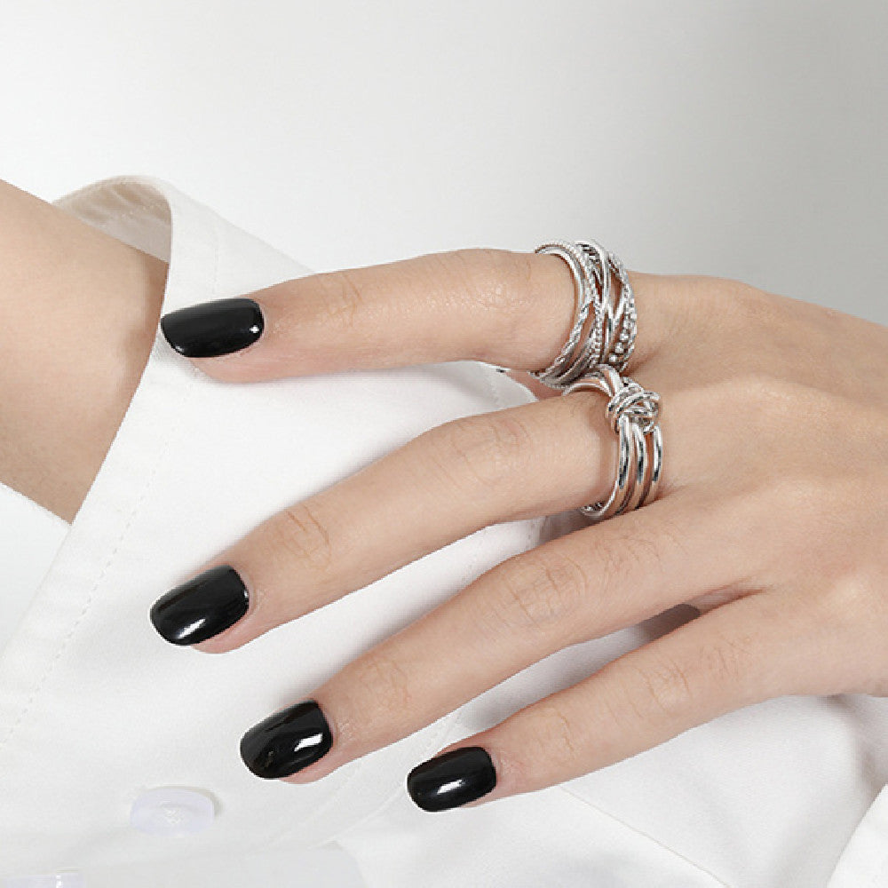 Women’s Multi-Layer Knotted S925 Sterling Silver Ring – Adjustable Open Design