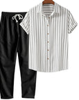 Men’s Printed Casual Suit – Loose Short Sleeve Shirt & Trousers Set