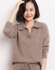 👚 Women’s Cashmere Polo Neck Sweater – Short & Loosely Fitted (Free Size, 50cm Length)
