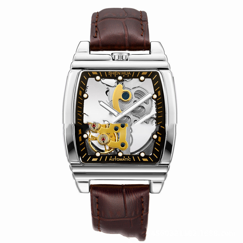 Men's Automatic Mechanical Watch – Barrel-Shaped Luminous Waterproof Chronograph