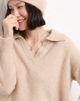 👚 Women’s Cashmere Polo Neck Sweater – Short & Loosely Fitted (Free Size, 50cm Length)