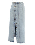 Women's Distressed Denim Maxi Skirt - Stretchy Washed A-Line Long Skirt (Spandex Blend, S-L) for Office & Casual Wear